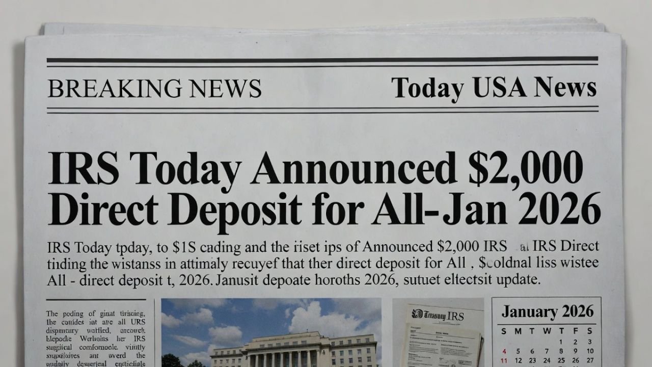 IRS Today Announces $2,000 Direct Deposit for All – January 2026 Payment Schedule and Eligibility Guide